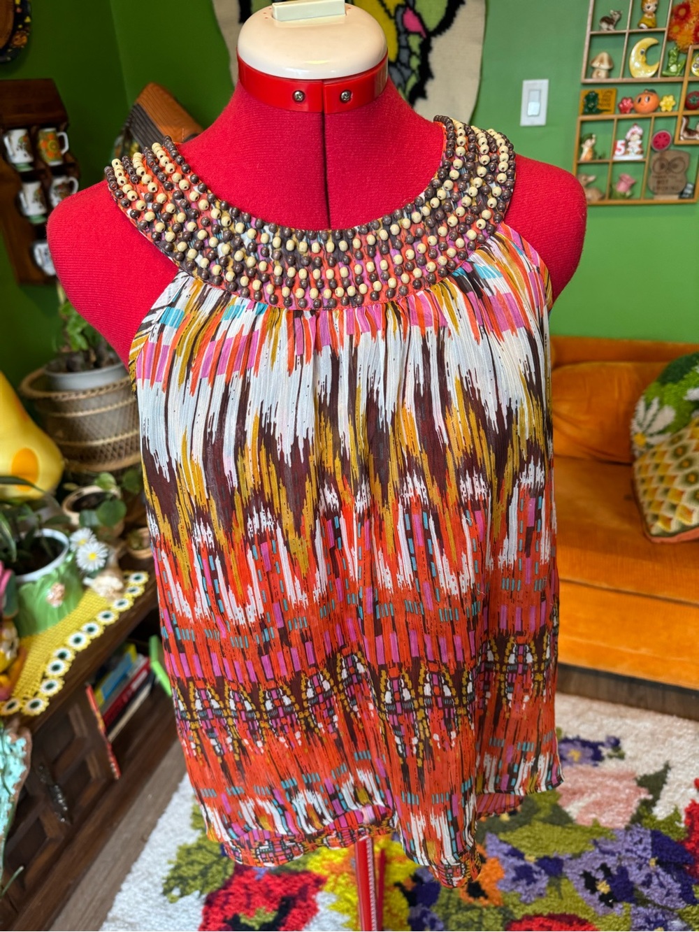 Beaded Halter Neck Multicolor Sleeveless Dress